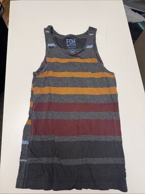 Fox Men’s Gray Tank Top with Yellow and Burgundy Stripes